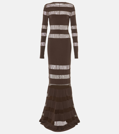 Norma Kamali Mesh-panelled Gown In Brown