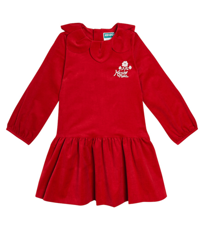 Kenzo Kids' Embroidered Cotton Dress In Red