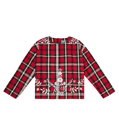 Kenzo Kids' Tartan Cotton Shirt In Red