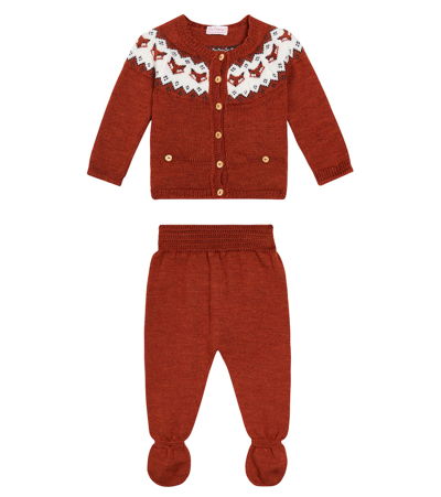 La Coqueta Baby Set Of Wool Jacket And Pants In Red