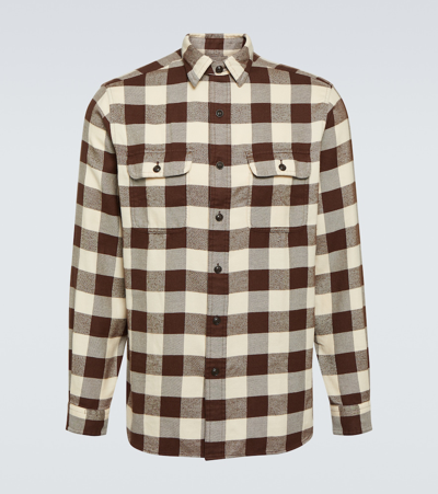 Polo Ralph Lauren Checked Cotton Flannel Shirt In Winter Cream/brown