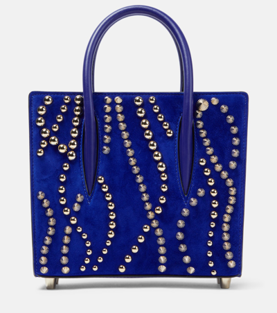 Christian Louboutin Paloma Mini Velour And Leather Tote Bag In Blue