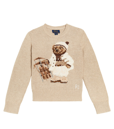 Polo Ralph Lauren Kids' Polo Bear Cotton Sweater In Beige