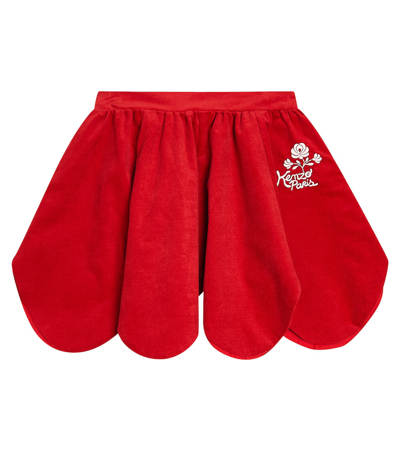 Kenzo Kids' Scalloped Cotton Skirt In Red