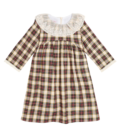 La Coqueta Kids' Tartan Cotton Dress In Multicoloured