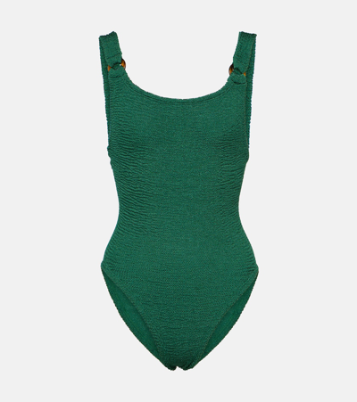 Hunza G Domino Shirred Swimsuit In Green