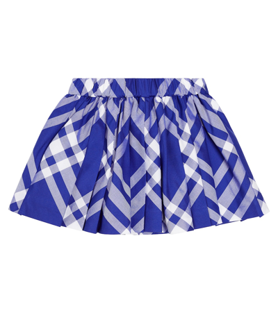 Burberry Baby Checked Pleated Cotton Skirt In Blue