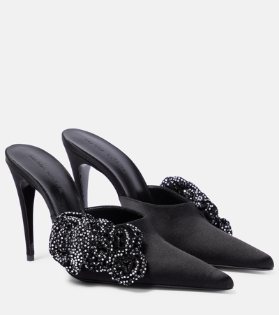 Magda Butrym Floral-appliqué Embellished Satin Mules In Black