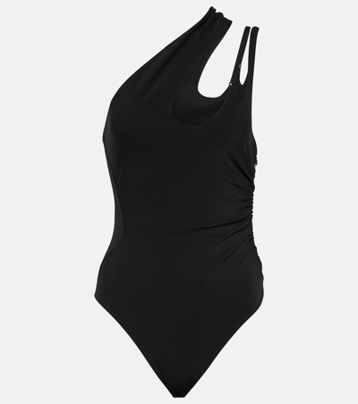 Mugler Asymmetric Jersey Bodysuit In Black