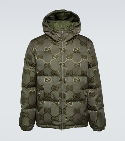 Gucci Jumbo Gg Canvas Down Jacket In Green