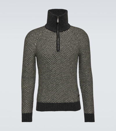 Loro Piana Cashmere And Cotton-blend Half-zip Sweater In Gray