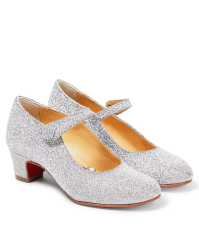 Christian Louboutin Kids' Betsina Glitter-embellished Shoes In Silver