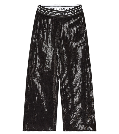 Balmain Kids' Sequined Wide-leg Pants In Black