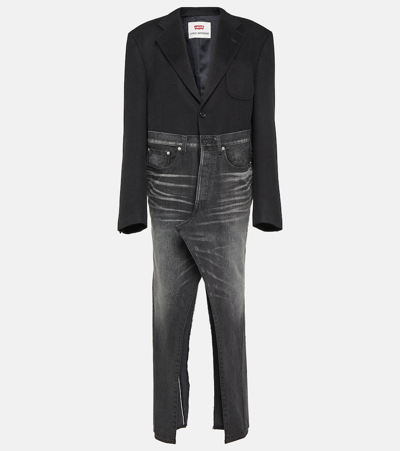 Junya Watanabe Denim And Wool Blend Midi Dress In Black