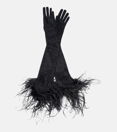 Oseree Oséree Lumière Plumage Metallic Gloves In Black