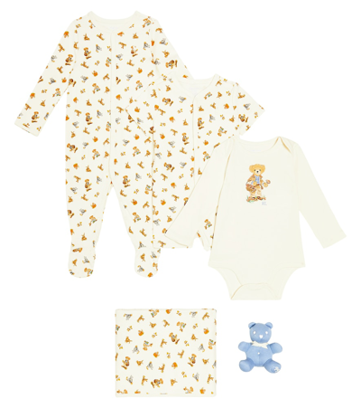 Polo Ralph Lauren Baby Set Of 3 Bodysuits, Blanket, And Stuffed Animal In Multicoloured