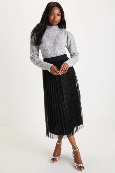 Lulus Favorite Occasion Black Shimmery Pleated High-rise Midi Skirt