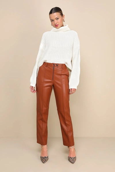 Lulus Elevated Option Brown Vegan Leather Zip-front Straight Leg Pants