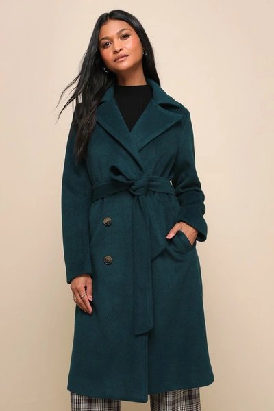 Lulus Season Of Sophistication Teal Green Wool Double-breasted Coat