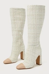 Steve Madden Ally-c Natural Multi Boucle Knee-high High Heel Boots In White