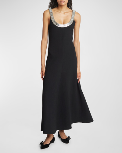 Chloé Textured Wool Backless Gown With Crystal Detail In Black