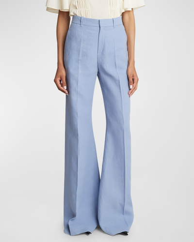 Chloé Linen Canvas Flare Trousers In Blue