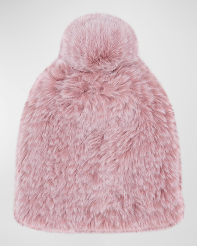 Surell Accessories Faux Rex Rabbit Fur Beanie With Pom In Pink