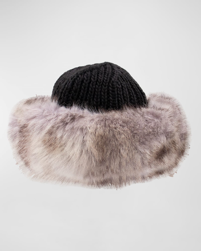 Surell Accessories Kate Knit Beanie With Faux Fur Cuff In Artic Black