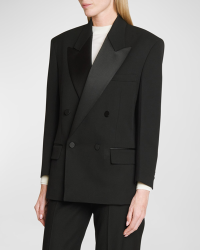 Victoria Beckham Wool Tuxedo Jacket With Satin Lapels In Black