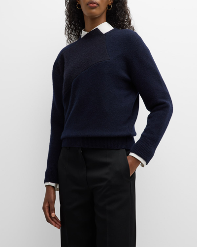 The Row Enid Shrunken Wool Cashmere Top With Contrast Patch In Dark Navy