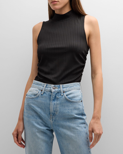 Veronica Beard Jeans Mobler Knit Sleeveless Mock-neck Top In Black