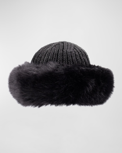 Surell Accessories Kate Knit Beanie With Faux Fur Cuff In Black Black