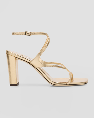 JIMMY CHOO AZIE METALLIC ANKLE-STRAP SANDALS