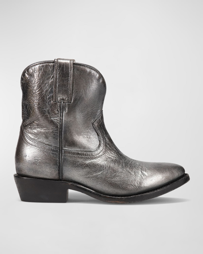 Frye Billy Leather Short Western Boots In Dark Pewter - Lunar Metallic