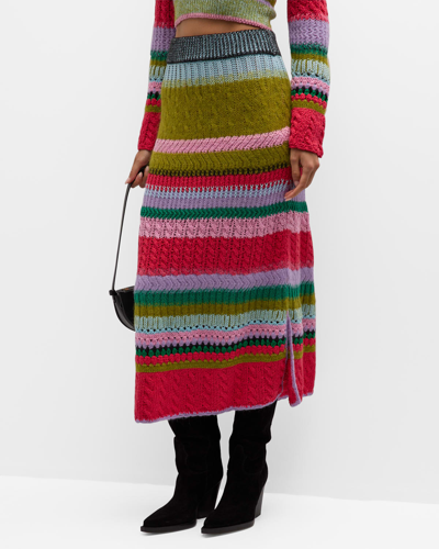 Lingua Franca Ashby Mixed-stitch Crochet A-line Midi Skirt In Multi