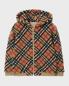 Burberry Childrens Check Fleece Zip Hoodie In Archive Beige Ip
