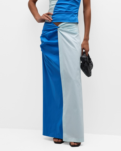 Sir Azul Colorblock Twist Midi Skirt In Ice Bluecobalt