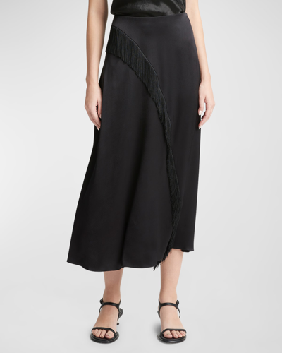 Vince Asymmetric Fringe Midi Skirt In Black