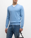 Neiman Marcus Men's Cashmere V-neck Sweater In Sky Blue