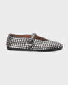 ALAÏA LEATHER MARY JANE FLATS WITH ALLOVER STUDS