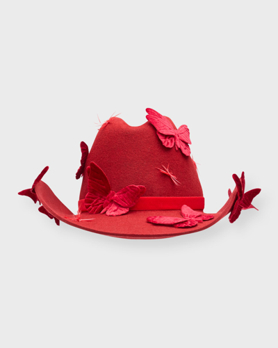 Gigi Burris Britney Butterfly Applique Felt Cowboy Hat In Red
