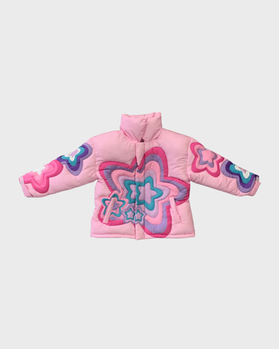 Lola + The Boys Kids' Girl's Star-print Puffer Jacket In Pink