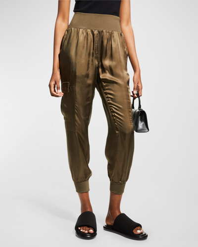 Cinq À Sept Tous Les Jours Giles Satin Jogger Trousers In Khaki