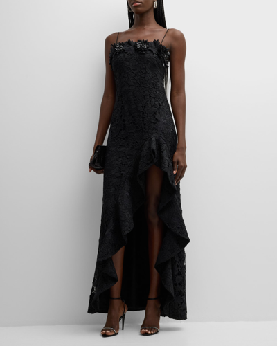 Ungaro Eva High-low Square-neck Floral Lace Gown In Black