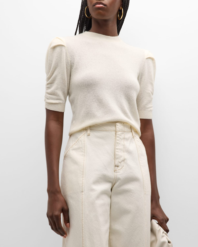 Frame Ruched Sleeve Cashmere Sweater In White