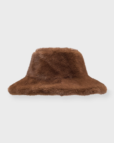 Adrienne Landau Faux Mink Fur Bucket Hat In Brown