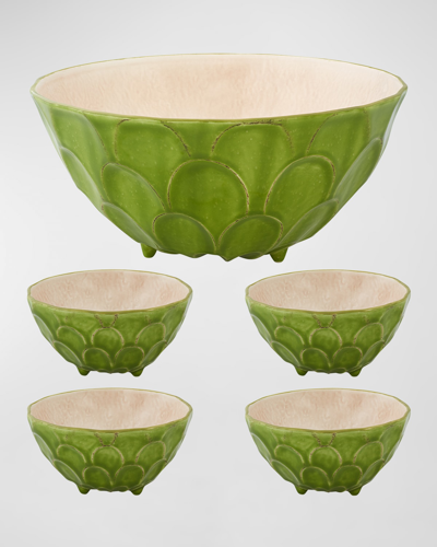 Bordallo Pinheiro Annona 5 Piece Salad Serving Set In Green