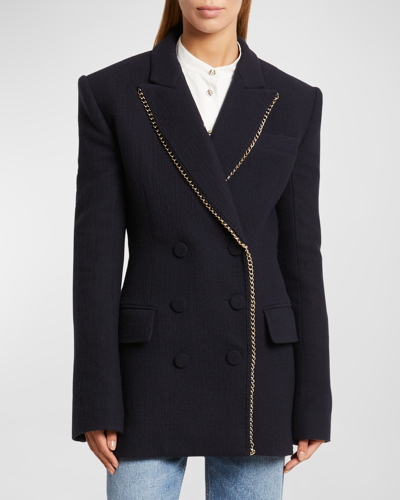 Chloé Double-breasted Wool Jacket With Structured Shoulders In Blue