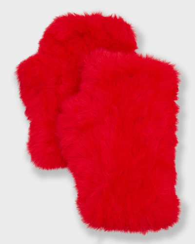 Adrienne Landau Faux Fur Fingerless Gloves In Red