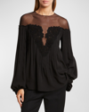 CHLOÉ ILLUSION SILK TOP WITH LACE DETAIL